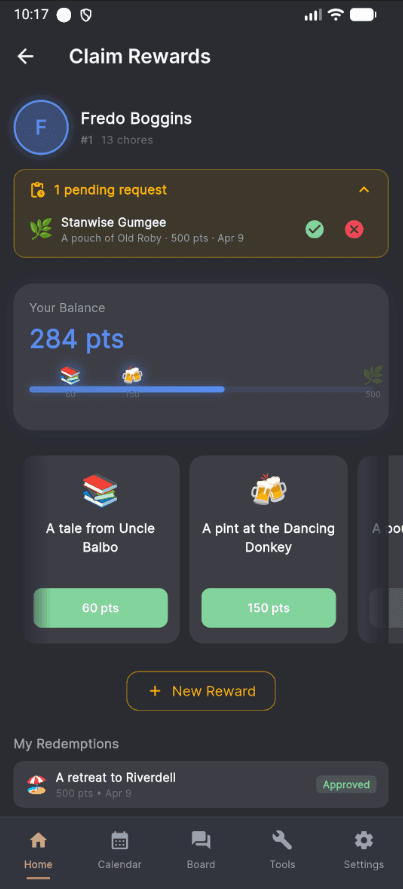 Kyrio family chore app — kids redeem points for parent-set rewards