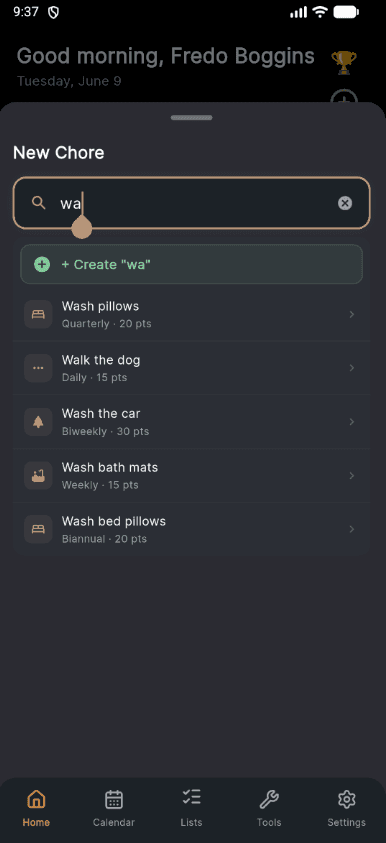 Create a chore in Kyrio