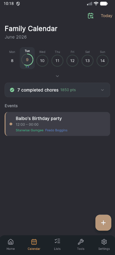 Per-member color coding on the Kyrio family calendar